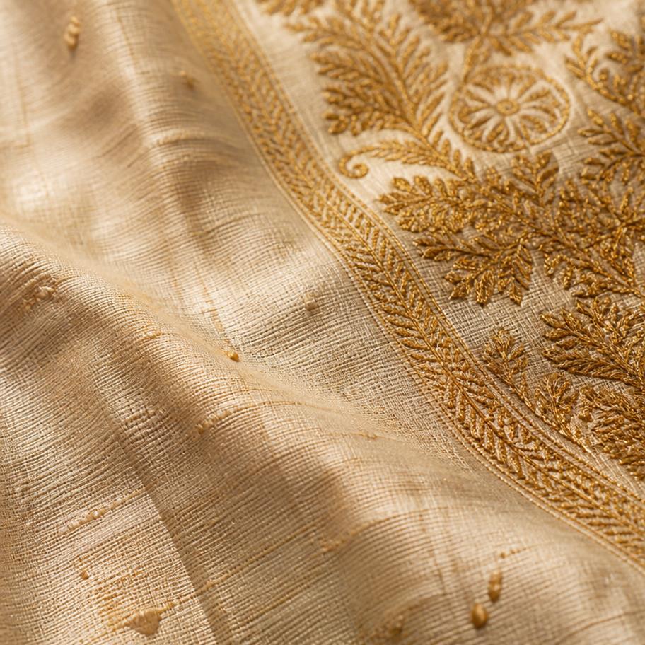 Golden zari embroidery on raw silk