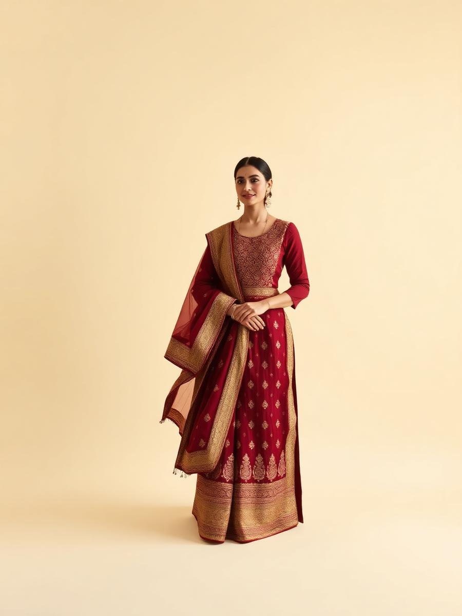 Burgundy Rajbanshi Traditional