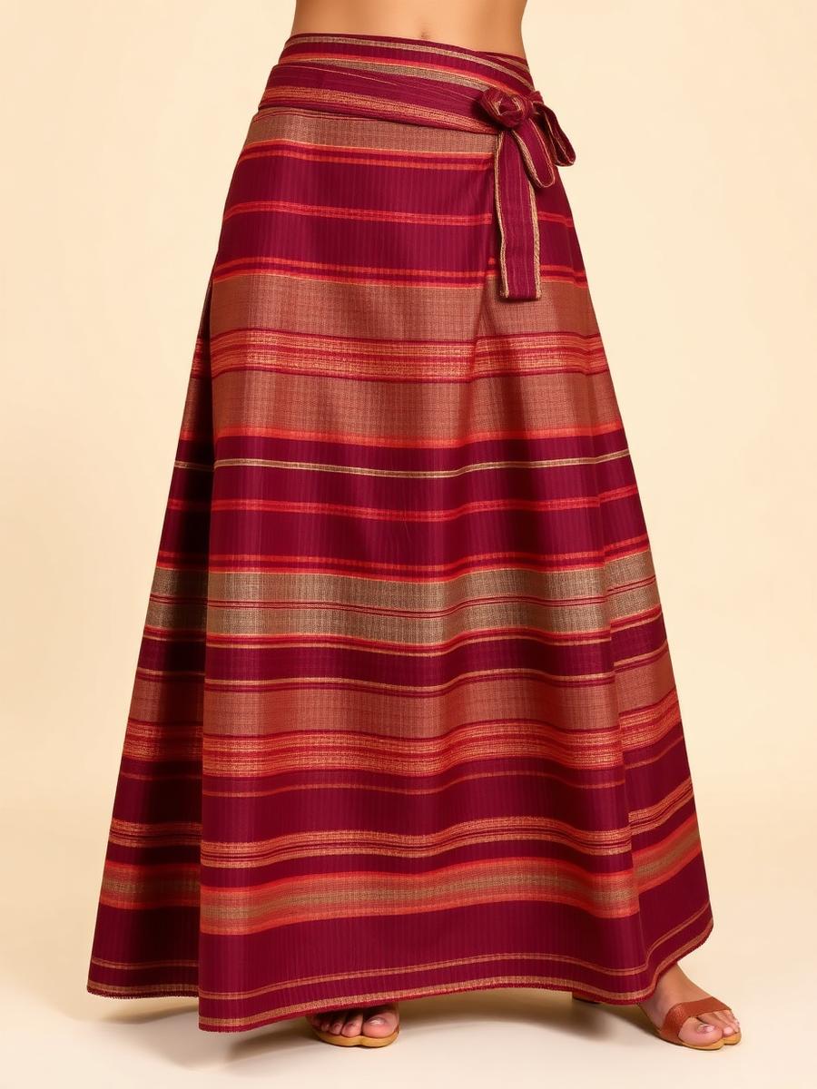Manipuri Phanek — Maroon Stripes